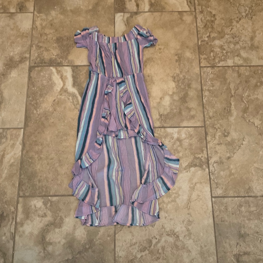 Purple dress with colorful stripes